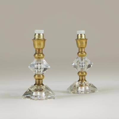 Pair of 1940s Murano cut glass and brass table lamps