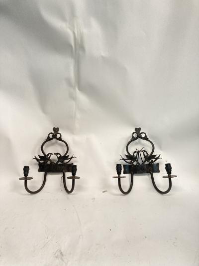 Pair of 1940s wrought iron sconces