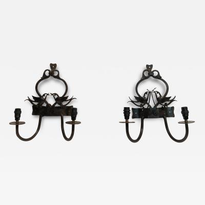 Pair of 1940s wrought iron sconces