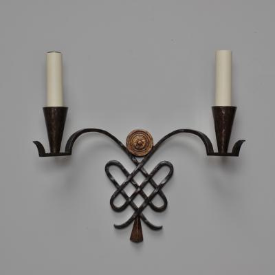 Pair of 1940s wrought iron wall lights France