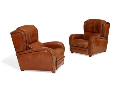 Pair of 1950s French Leather Lounge Chairs