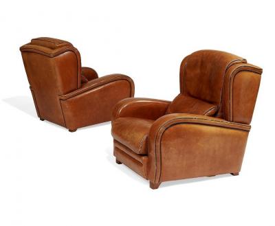 Pair of 1950s French Leather Lounge Chairs