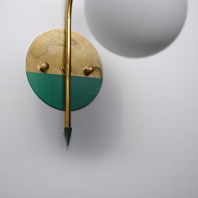 Pair of 1950s Italian Brass Sconces Attributed to Stilnovo with Opaline Globes