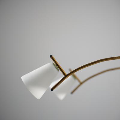Pair of 1950s Italian Brass Wall Sconces with Opaline Glass Conical Shades