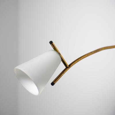 Pair of 1950s Italian Brass Wall Sconces with Opaline Glass Conical Shades