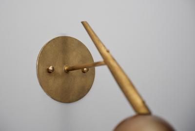 Pair of 1950s Italian Brass and Opaline Glass Globe Wall Sconces