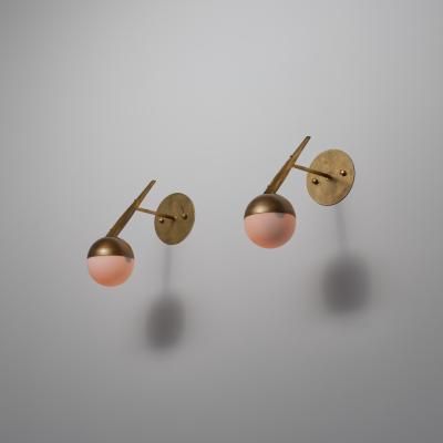 Pair of 1950s Italian Brass and Opaline Glass Globe Wall Sconces