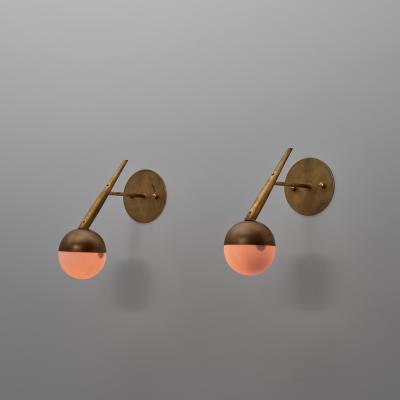 Pair of 1950s Italian Brass and Opaline Glass Globe Wall Sconces