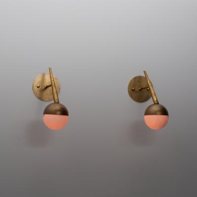 Pair of 1950s Italian Brass and Opaline Glass Globe Wall Sconces