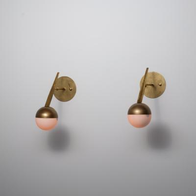 Pair of 1950s Italian Brass and Opaline Glass Globe Wall Sconces