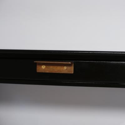 Pair of 1950s Italian Nightstands in Black Shellac Lacquer with Brass Pulls