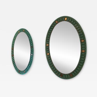 Pair of 1950s Italian Opaline Glass and Brass Mirrors