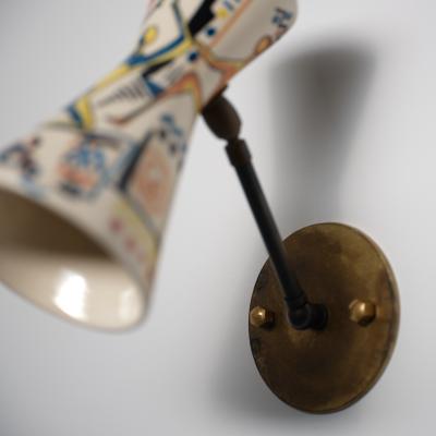 Pair of 1950s Italian Wall Sconces with Painted Ceramic Shades Amatanti