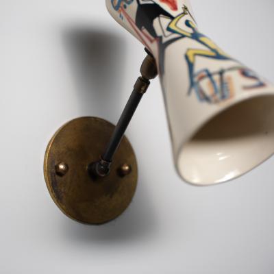 Pair of 1950s Italian Wall Sconces with Painted Ceramic Shades Amatanti
