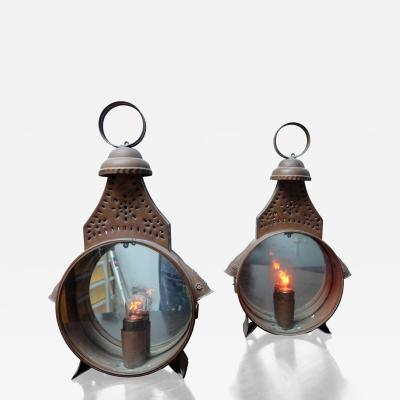 Pair of 1950s copper free standing lanterns France