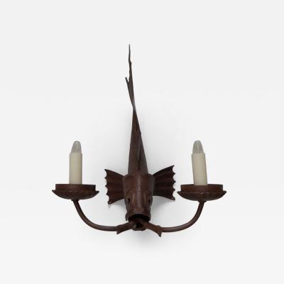Pair of 1950s pressed iron fish lights
