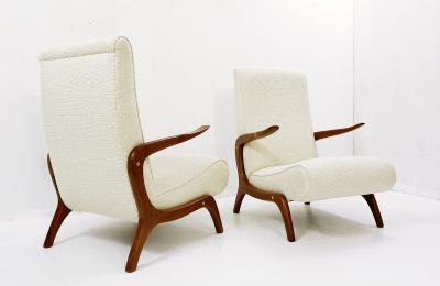 Pair of 1960s Armchairs in White Bouclette