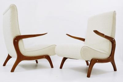 Pair of 1960s Armchairs in White Bouclette