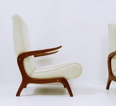 Pair of 1960s Armchairs in White Bouclette