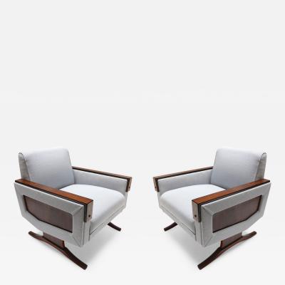 Pair of 1960s Brazilian Jacaranda Armchairs in Grey Linen