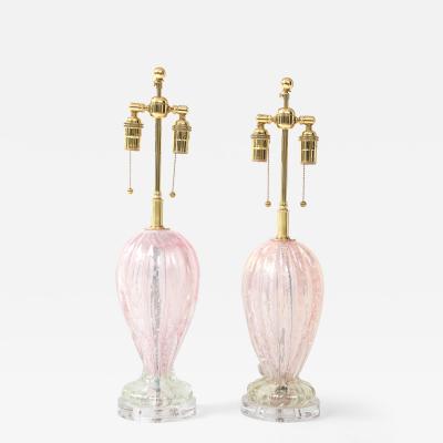Pair of 1960s Candy Pink Murano Glass Table lamps