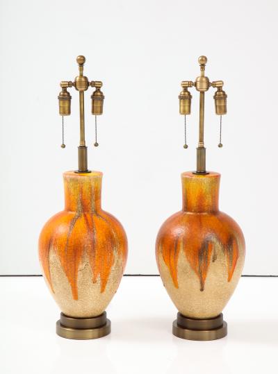 Pair of 1960s Drip Glazed Ceramic Lamps 