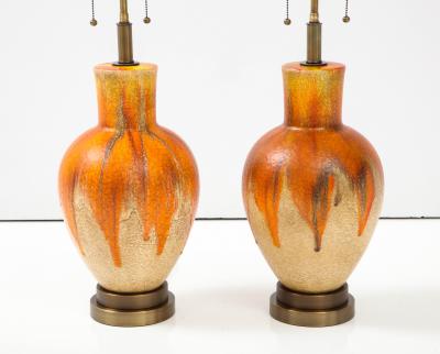 Pair of 1960s Drip Glazed Ceramic Lamps 