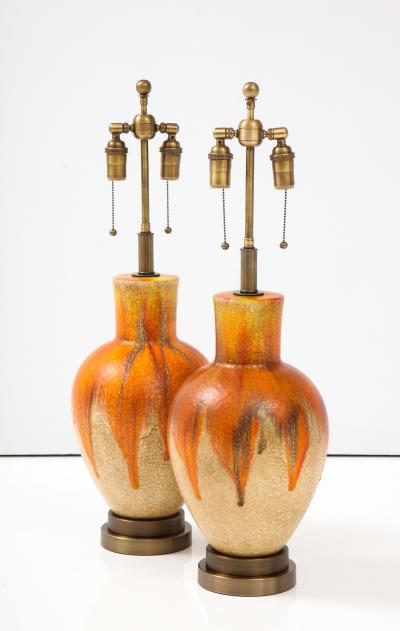 Pair of 1960s Drip Glazed Ceramic Lamps 