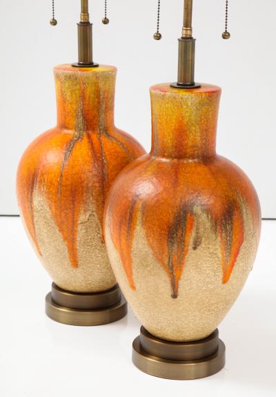 Pair of 1960s Drip Glazed Ceramic Lamps 