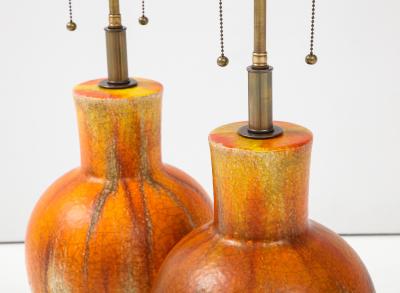 Pair of 1960s Drip Glazed Ceramic Lamps 