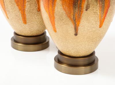 Pair of 1960s Drip Glazed Ceramic Lamps 