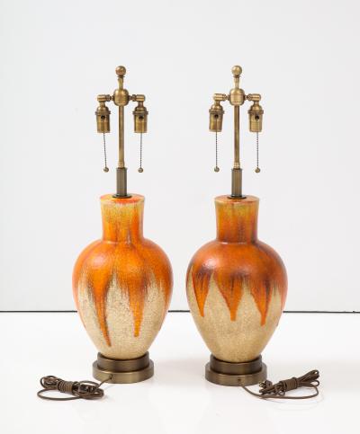 Pair of 1960s Drip Glazed Ceramic Lamps 