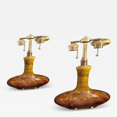 Pair of 1960s Glazed Ceramic Lamps 