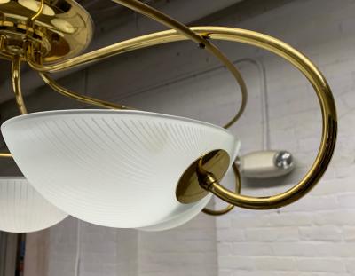 Pair of 1960s Italian Brass and Glass Light Fixtures Chandeliers