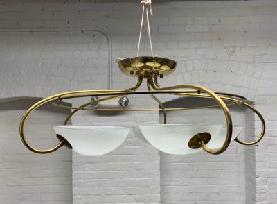 Pair of 1960s Italian Brass and Glass Light Fixtures Chandeliers