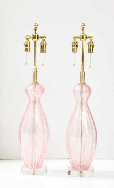 Pair of 1960s Large Pink Murano Glass Lamps