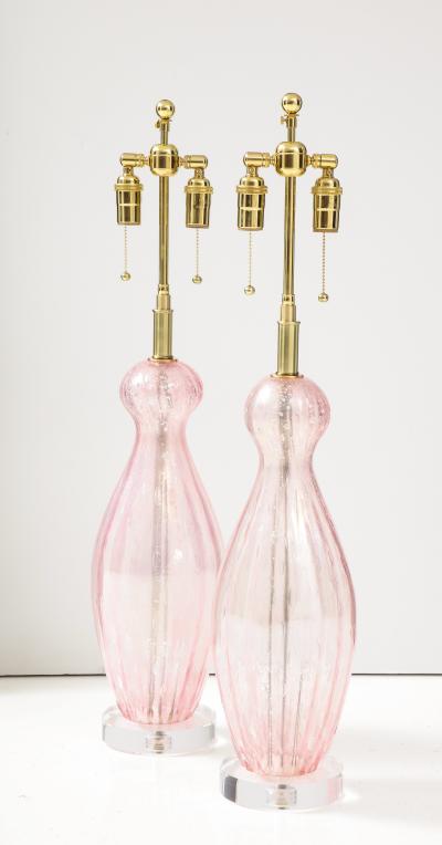 Pair of 1960s Large Pink Murano Glass Lamps