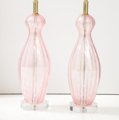 Pair of 1960s Large Pink Murano Glass Lamps