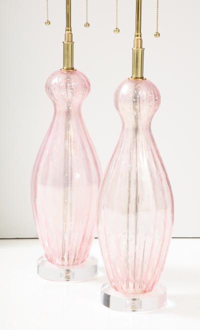 Pair of 1960s Large Pink Murano Glass Lamps