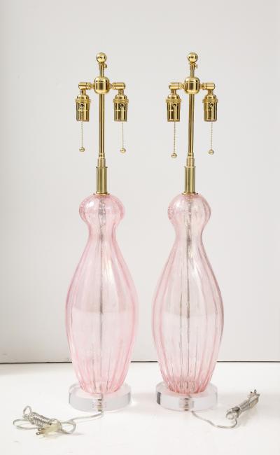Pair of 1960s Large Pink Murano Glass Lamps
