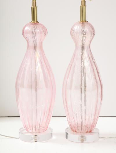 Pair of 1960s Large Pink Murano Glass Lamps