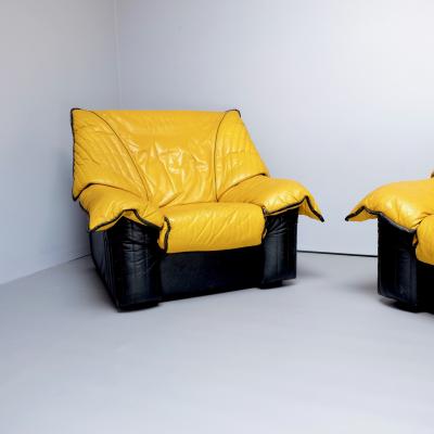 Pair of 1960s leather motorbike jacket armchairs Italy