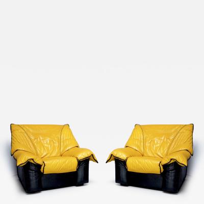 Pair of 1960s leather motorbike jacket armchairs Italy