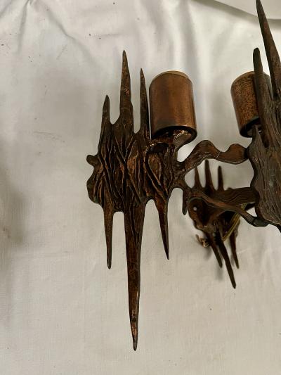 Pair of 1960s sculptural Brutalist sconces