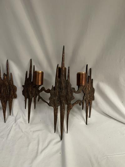 Pair of 1960s sculptural Brutalist sconces
