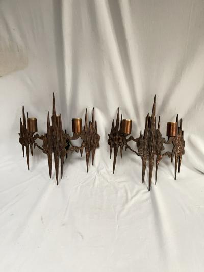 Pair of 1960s sculptural Brutalist sconces