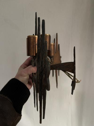 Pair of 1960s sculptural Brutalist sconces