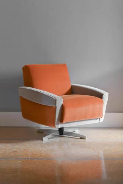 Pair of 1960s swivel armchairs covered in Dedar fabric