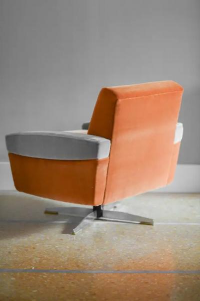 Pair of 1960s swivel armchairs covered in Dedar fabric
