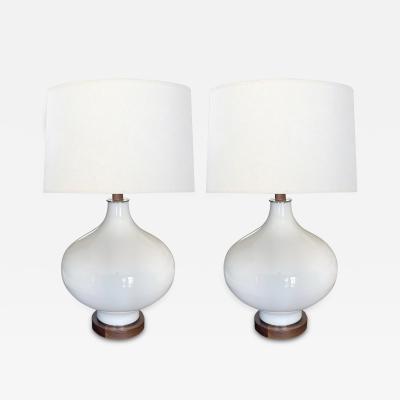 Pair of 1960s white cased glass ovoid lamps